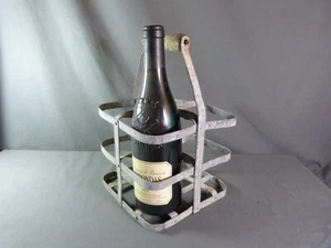 ⭐Bottle holder French Vintage Metal Wine Carrier 4 Bottles Wood Handle⭐ - Picture 1 of 10