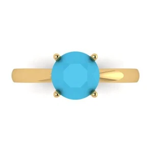 1.50 ct Round Cut Turquoise Stone Wedding Bridal Promise Ring 14k Yellow Gold - Bild 1 von 11