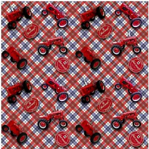 Farmall Tractors Tossed On Plaid (10527) Fabric / Material - Picture 1 of 3
