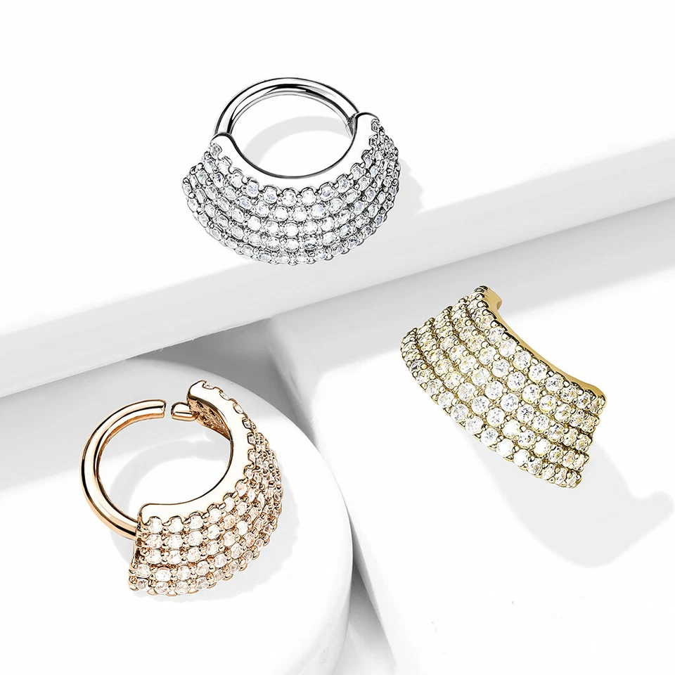 Anillo de aro flexible con placa en ángulo forrada de 5 circonitas cartílago oreja nariz daith anillo de tabique  Foto 1 de 4