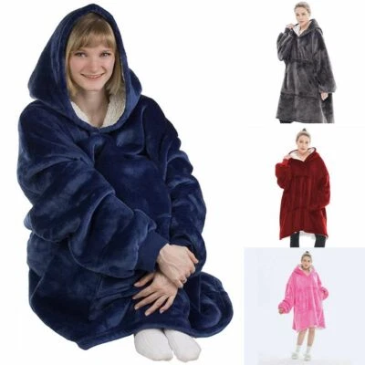 Übergroße Hoodie Sweatshirt Decke Warme Hoodie Plüsch Pullover Decke mit Kapuze - Bild 1 von 4