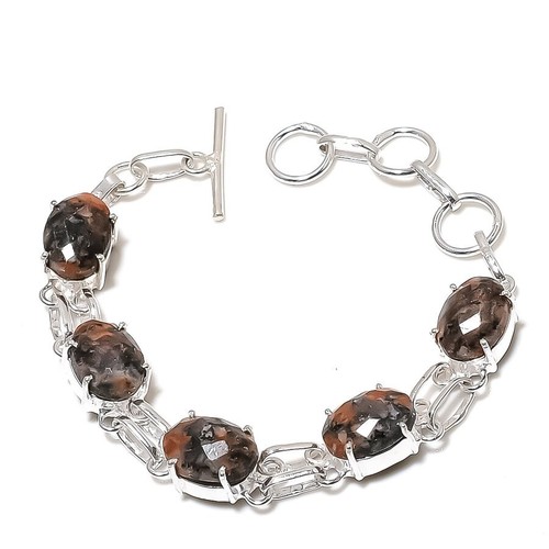 VALENTINO Bracciale gioiello in argento sterling 925 fatto a mano con pietre preziose ossidiana mogano misura 7 8