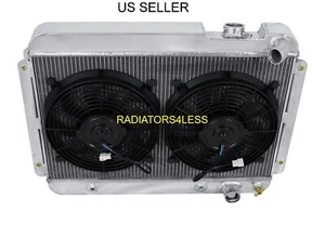 CHAMPION 3 ROW ALUMINUM RADIATOR 12" FANS 1964 1965 CHEVY MALIBU EL CAMINO - Picture 1 of 4