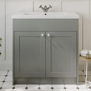 800mm Bathroom Vanity Unit Basin Sink Storage Cabinet Furniture Grey Traditional - Picture 1 of 14