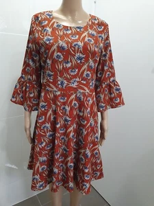 YUMI TAG 14 BNWT BURNT ORANGE BLUE FLOWER DRESS - Picture 1 of 6