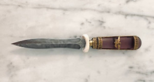 Antique Dagger Knife Stiletto Fixed Glass Handle Eagle Brass Art Rare Old 19th