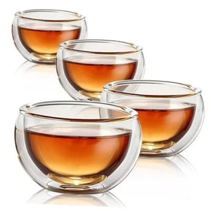 4 Pack Double Walled Glass Teacups Insulated Glasses - (4oz / 120ml) Heatproof - Picture 1 of 7