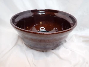 Vintage Monmouth Maple Leaf Pottery Brown Ribbed Large Bowl 10" Diameter x 5" - Picture 1 of 6