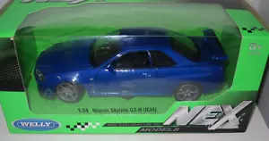 1/24 WELLY NEX MODELS NISSAN SKYLINE GT-R R34 BLUE OLD STOCK - Picture 1 of 3