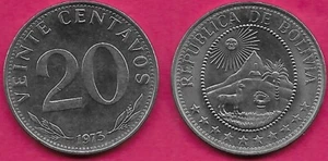 BOLIVIA 20 CENTAVOS 1973 UNC MEDAL ROTATION,STATE EMBLEM WITHIN CIRCLE,STARS BEL - Picture 1 of 1