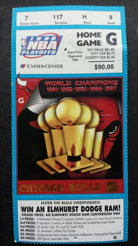 Vintage Chicago Bulls 1998 NBA Playoffs Ticket Last Dance Cover
