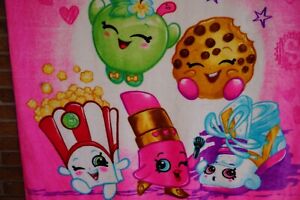 BLANKET Shopkins I LOVE Pink Plush THROW Kids Girls Room Decor Popcorn Cookie
