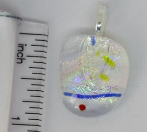 Fused Dichroic Glass Necklace Pendant- Beautiful Shades Silver, Blue & Gold #348 - Picture 1 of 1