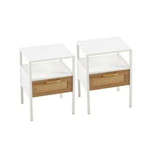 Rattan End Table Of Modern with Drawer & Metal Legs, for Living Room, Bedroom - Picture 1 of 8