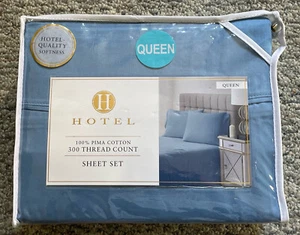 Hotel Quality Softness Sheet Set Queen 300TC Blue 100% Pima Cotton DP Bedroom - Picture 1 of 7
