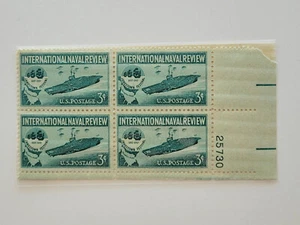 1957 USA Navy Aircraft Carrier 3c Block of 4 Postage Stamps Scott #1091 OG MNH - Picture 1 of 4