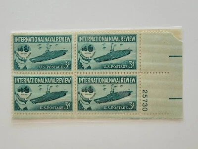 1957 USA Navy Aircraft Carrier 3c Block of 4 Postage Stamps Scott #1091 OG MNH - Image 1 of 4