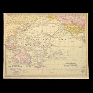 Vintage PACIFIC OCEAN Map Islands Philippines Australia Hawaii Antique ca 1903 - Picture 1 of 8