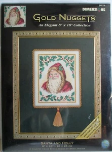 Dimensions Gold Nuggets Papá Noel y Acebo Contado Cruz Kit 8679 NUEVO Sellado - Imagen 1 de 4