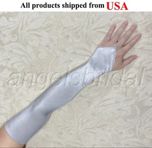 Top Quality 23" Silver Fingerless Long Satin Halloween Costume Prom Opera Gloves - Picture 1 of 1