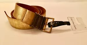 Calvin Klein Jeans Gold Leather Belt Large - Picture 1 of 4