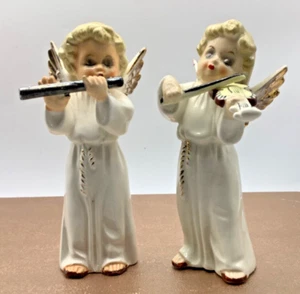 Vintage Ceramica Coro Angeli Violino/Flauto, Accappatoi Bianchi Napco, Ali Oro, 5", 2 - Foto 1 di 9