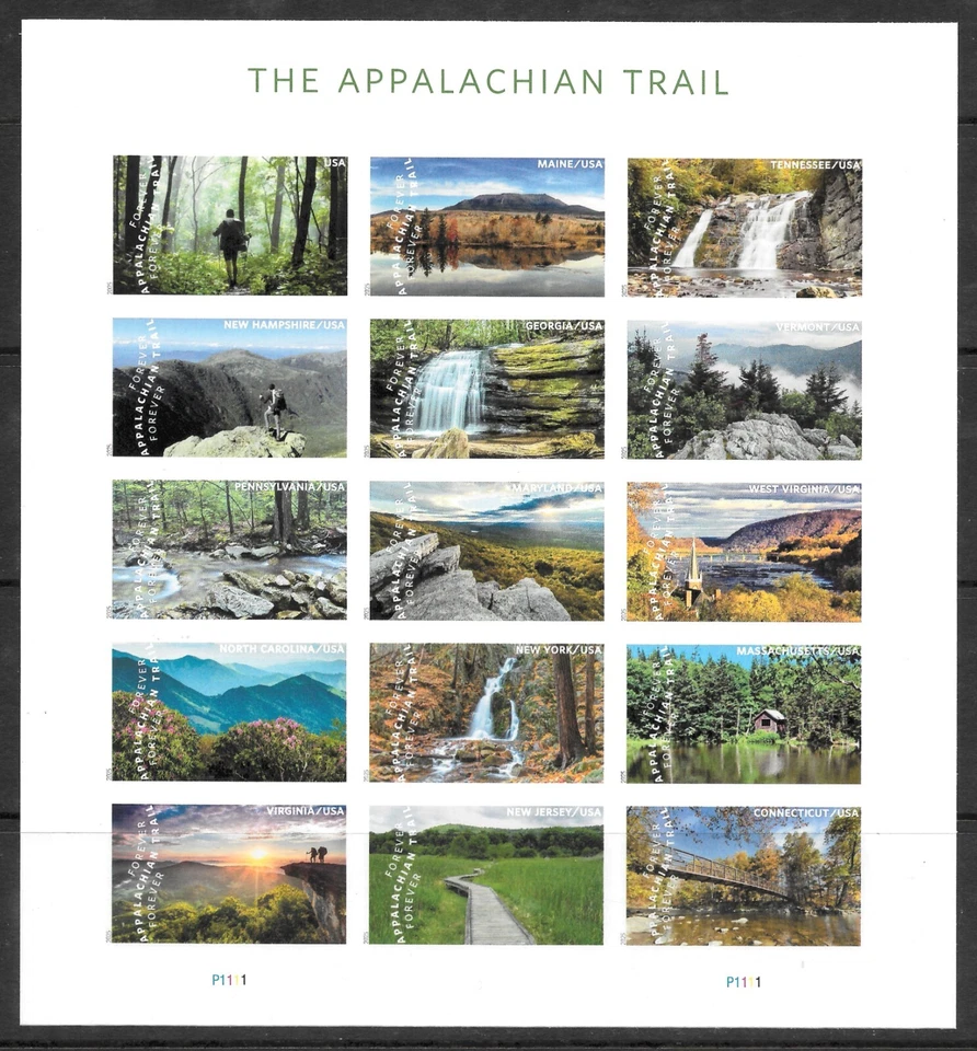Scott #5960p IMPERFORATE (NO DIE-CUT) Appalachian Trail Pane of 15, MNH - Image 1 of 1