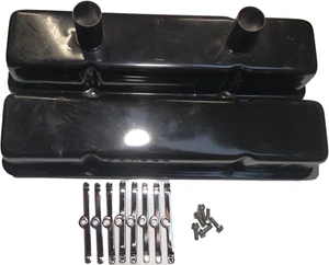 Valve Covers Small Block Chevrolet Tall Steel Pair Vent Tubes Black SBC Chevy GM - Picture 1 of 1