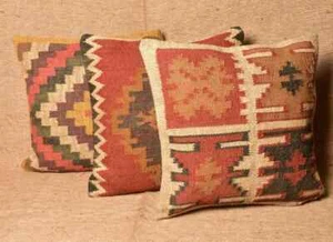 Vintage Aztec Cushion Cover 18" Kilim Pillow Cas Handmade Jute Boho Throw Cover - Picture 1 of 7