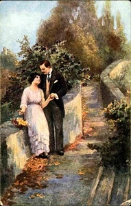 Künstlerkarte ~1910 F. Burger "Auf stillen Wegen" Love & Romance Liebe Romantik - Picture 1 of 1