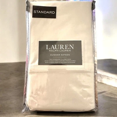 NEW! Ralph Lauren Standard Pillowcases 20" X 32" White Dunham Sateen 100% Cotton - Image 1 of 2
