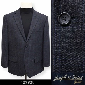 JOSEPH & FEISS mens blue plaid 100% WOOL sport coat suit jacket blazer 42 S - Picture 1 of 14
