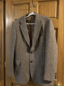 Harris Tweed Jacket Mens Brown Sport Coat Herringbone Wool Scottish Wood Hunt - Picture 1 of 16