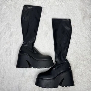 Windsor Smith talla 9 Fuse negro imitación cuero hasta la rodilla grueso plataforma calcetín botas - Imagen 1 de 9