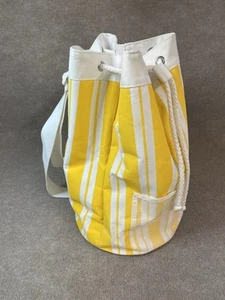 Vintage Canvas Bucket Handtasche Strand Schwimmen Beuteltasche Tasche gelb weiß gestreift Schulter - Bild 1 von 12