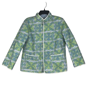 J McLaughlin Fiji Quilted Jacket Reversible Green Paisley Blue White Medium - Picture 1 of 12