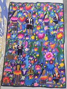 Vintage peruanischer Stil bestickt Wolle Wandbehang 30x42" handgenäht einzigartig - Bild 1 von 14