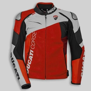 Ducati Corse C6 White and Red Men Motorbike Racing Perforated Leather Jacket Gea - Picture 1 of 3