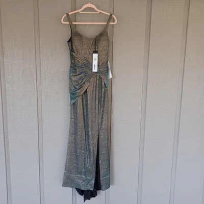 Vestido Ieena For Mac Duggal Acanalado Talla 2 En Cintura Crepuscular Brillante Vaina Vestido Foto 1 de 4