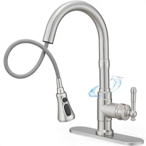 Brushed Nickel Kitchen Faucet With 3-Function Pull-down Sprayer, 1 or 3 Hole ... - Picture 1 of 9