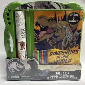 Jurassic World Coloring Book Roll Desk Stickers And Markers 20 Ft NEW SEALED - Picture 1 of 3