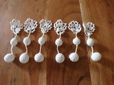 Lot de 6 anciennes passementeries glands coton écru ( ref 7 ) - Photo 1/3