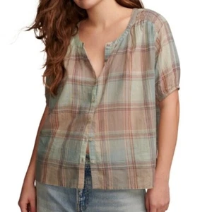 Lucky Brand Camicetta Spalle Smocked Camicette Donna Top Camicie Abito, L - Foto 1 di 4