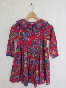 Vintage Piccolo Red Floral 100% Cotton Colorful Fun Dress Girl's Size 6 - Picture 1 of 5