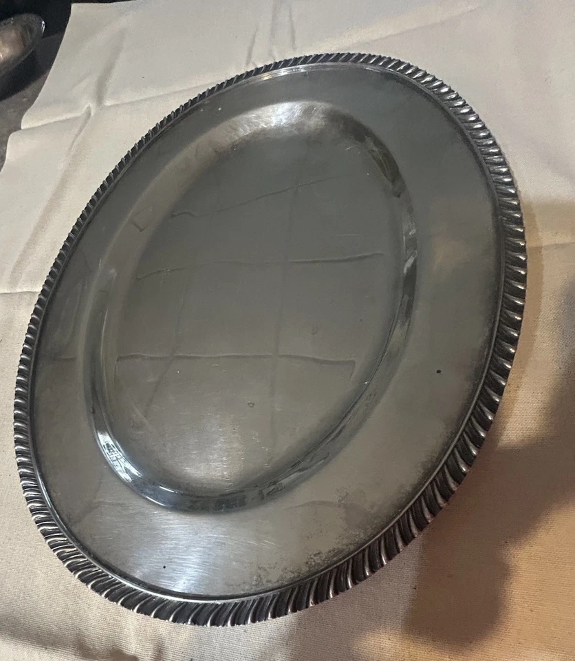 Prato oval National Silverplate borda amarrada grande 14 polegadas vintage - Imagem 1 de 4
