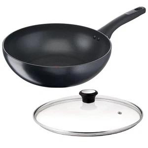 Tefal Titanium Wok Pan 28cm with Glass Lid Non Stick Stirfry Induction Black New - Picture 1 of 15
