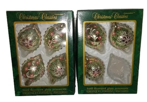Vtg Commodore Christmas Classics Glass Teardrop Ornaments Gold/Pink Set Of 7 - Picture 1 of 11