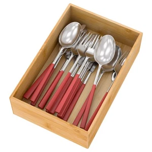 Bamboo Kitchen Drawer Organizer, Wooden Storage Box for Utensil Organizer Sil... - Picture 1 of 7