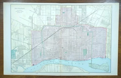 Vintage 1902 DETROIT MICHIGAN Map 22"x14" Old Antique Original MOTOWN MOTOR CITY - Image 1 of 4