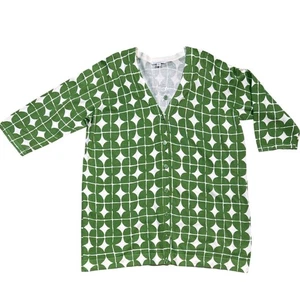 Isaac Mizrahi Live Womens Cardigan 2X Green White Geometric Print Cotton Button - Picture 1 of 7